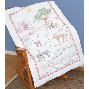 Jack Dempsey Stamped White Lap Quilt Top 40X60-Field Of Horses (Pack of 1)