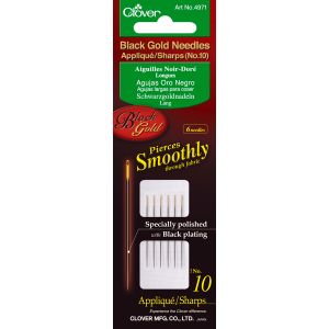 Clover Black Gold Applique/Sharps Needles-Size 10 6/Pkg (Pack of 3)