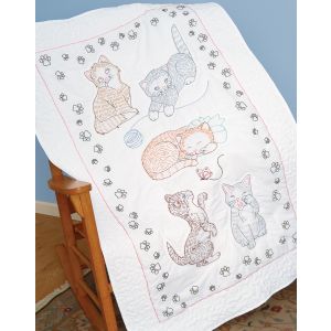 Jack Dempsey Stamped White Lap Quilt Top 40X60-Kitty Cats (Pack of 1)