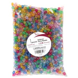 Pony Beads 6mmx9mm 1lb-Transparent Multicolor (Pack of 3)