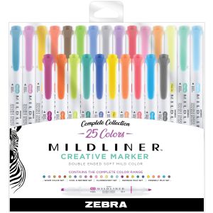 Zebra Mildliner Double Ended Highlighters 25/Pkg-Assorted Colors (Pack of 1)