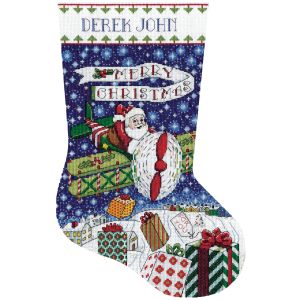Design Works Counted Cross Stitch Stocking Kit 17 Long-Airplane Santa ,14 Ct.