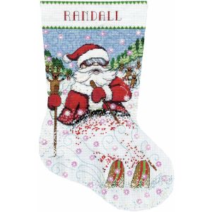 Design Works Counted Cross Stitch Stocking Kit 17 Long-Skiing Santa (14 Count)