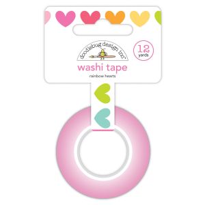 Doodlebug Washi Tape 15mmX12yd-Rainbow Hearts (Pack of 3)