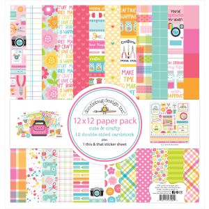 Doodlebug DOUBLE-Sided Paper Pack 12X12 12/Pkg-Cute & Crafty (Pack OF 1)