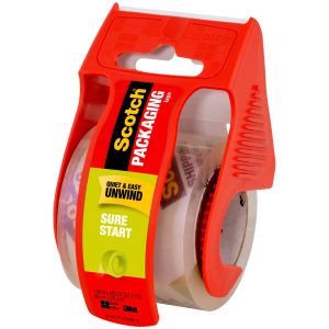 Scotch Sure Start Shipping Packaging Tape W/Dispenser-1.88X800 Clear,3 Pk