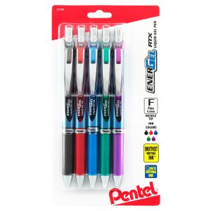 Pentel EnerGel RTX Retractable Liquid Gel Pen 0.5mm 5/Pkg-Assorted Colors
