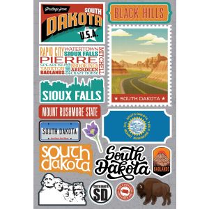 Reminisce Jet Setters 3.0 State Dimensional Stickers-South Dakota (Pack of 3)