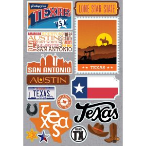 Reminisce Jet Setters 3.0 State Dimensional Stickers-Texas (Pack of 3)