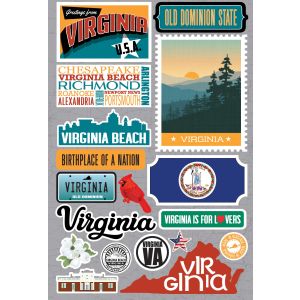 Reminisce Jet Setters 3.0 State Dimensional Stickers-Virginia (Pack of 3)