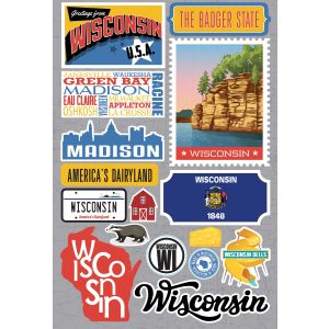 Reminisce Jet Setters 3.0 State Dimensional Stickers-Wisconsin (Pack of 3)