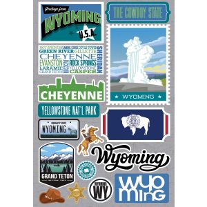Reminisce Jet Setters 3.0 State Dimensional Stickers-Wyoming (Pack of 3)