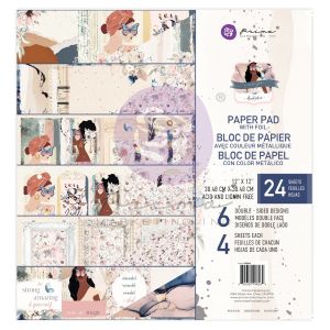 Prima Marketing Double-Sided Paper Pad 12X12 24/Pkg-Indigo, 6 Foiled Designs/4 Each (Pack of 1)