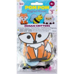 CousinDIY Pom-Pom Mosaic Kit 3/Pkg-Critters (Pack of 6)