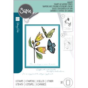 Sizzix A5 Clear Stamp Set With Stencil By Stacey Park-Farfalllina, Cosmopolitan (Pack of 1)