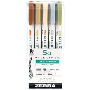 Zebra Mildliner Double Ended Marker Bold & Fine Point 5/Pkg-Neutral (Pack of 1)