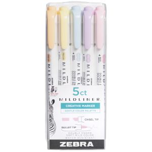 Zebra Mildliner Double Ended Marker Bold & Fine Point 5/Pkg-Gentle (Pack of 1)