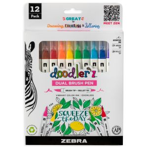 Zebra Doodlerz Dual Brush Pens 12/Pkg-Assorted (Pack of 1)