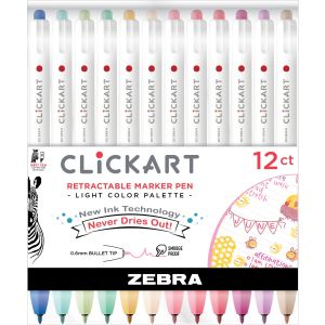 Zebra ClickArt Retractable Bullet Point Marker Pens 12/Pkg-Light (Pack of 1)
