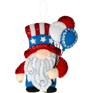 Bucilla Felt Ornaments Applique Kit Set Of 4-Red, White & Blue Gnomes (Pack of 1)