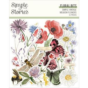 Simple Vintage Meadow Flowers Bits & Pieces 51/Pkg-Floral (Pack of 3)