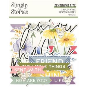Simple Vintage Meadow Flowers Bits & Pieces 45/Pkg-Sentiment (Pack of 3)