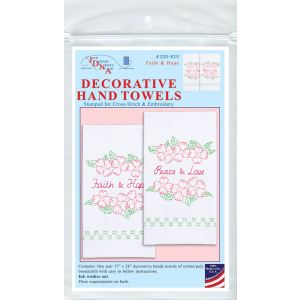 Jack Dempsey Stamped Decorative Hand Towel Pair 17 X28 -Faith, Hope, Peace & Love (Pack of 1)