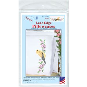 Jack Dempsey Stamped Pillowcases W/White Lace Edge 2/Pkg-Finch (Pack of 1)