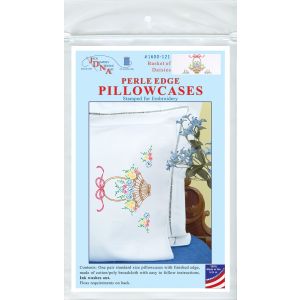Jack Dempsey Stamped Pillowcases W/White Perle Edge 2/Pkg-Basket Of Daisies (Pack of 1)