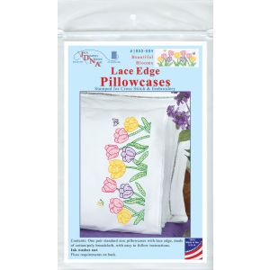 Jack Dempsey Stamped Pillowcases W/White Lace Edge 2/Pkg-Beautiful Blooms (Pack of 1)