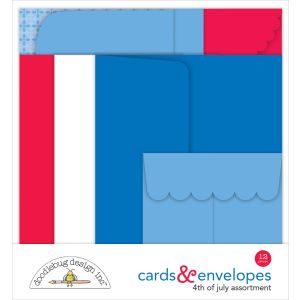 Doodlebug Cards & Envelopes 12/Pkg-4th Of July, Hometown USA (Pack of 2)