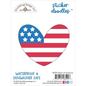 Doodlebug Water Bottle Sticker Doodles-Heart Of America, Hometown USA (Pack of 3)