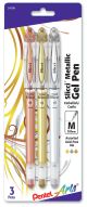 Pentel Slicci Metallic Gel Pens .8mm 3 Per Pkg Gold Silver and Bronze Inks