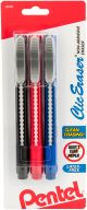 Clic Retractable Erasers 3 Per Pkg Black Red and Blue Barrels