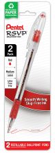 Pentel R.S.V.P. Medium Ballpoint Pens 2 Per Pkg Red