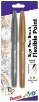 Pentel Arts Sign Pens With Brush Tip 2 Per Pkg Gold And Silver