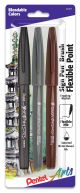 Pentel Arts Sign Pens With Brush Tip 3 Per Pkg Assorted