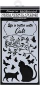 Stamperia Stencil 4.72 Inch X9.84 Inch Life Is Better With Cats Orchids And Cats