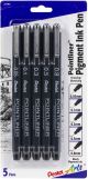 Pentel Arts Pointliner Pigment Ink Pen Assorted Sizes 5 Per Pkg Black 