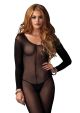 Sheer Long Sleeves Bodystocking One Size Black