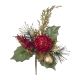 Christmas Floral Gold and Red Glitter Berry and Leaf Pick