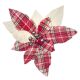 Christmas Floral Ivory and Plaid Poinsettia Pick with Bells