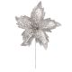 Poinsettia Pick Glitter Silver 8 Inches