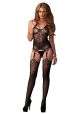 Womens Seamless Lace Jacquard Net Suspender Body Stocking Black One Size