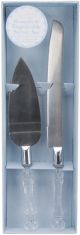 Engravable Server Set Silver Knife and Cake Server Faux Crystal Acrylic Handles